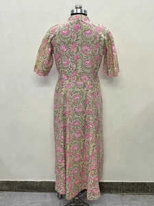 Vestido Midi Informal para Mujer, 100% Algodón Tejido, Estampado Floral Liso/Sólido, Detalles Estructurales, Manga Corta, Cintura Imperio, Estilo Babydoll - Product Image 5