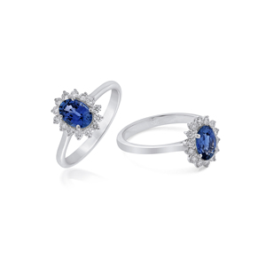 Bague en argent sterling 925 avec émeraude et halo de zircone cubique ovale sertie à griffes, bijoux de fiançailles, de mariage et de fête - Product Image 6