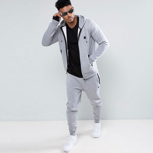 Survêtement gris à capuche pour homme, manches longues, fermeture éclair, poches latérales, coupe classique, vêtements de sport décontractés pour l'automne - Product Image 2