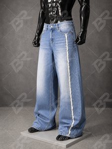 Jean droit bleu clair taille mi-haute respirant coupe régulière décontracté streetwear pour homme – Collection Printemps - Product Image 4