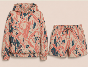 Ensemble de survêtement d'hiver personnalisé en coton et polyester, imprimé hawaïen, avec sweat à capuche et short à cordon de serrage - Product Image 6