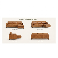 Sofá Seccional en Forma de L de Estilo Moderno de Mediados de Siglo, Muebles Minimalistas para Sala de Estar, Cómodo Sofá de Cuero Genuino para Apartamento u Hospital