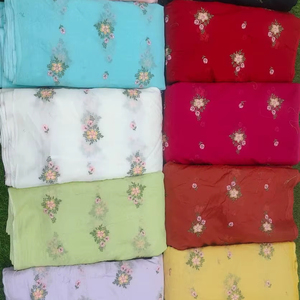 Mall Chanderi Viscose Georgette Nonwoven <b>Fabric</b> Beautiful Hand Embroidery Medium <b>Weight</b> Breathable for Wedding Accessories - Product Image 1