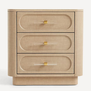Luxury Curved <b>Teak</b> Wood Nightstand 3 Drawer <b>Bedside</b> <b>Table</b> for Bedroom - Product Image 1