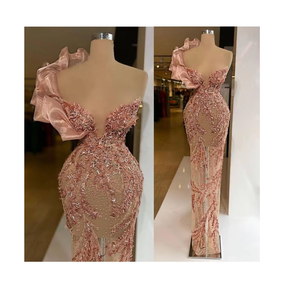 Custom Luxury Floor-Length Mermaid Silhouette Evening Formal Dresses Women Breathable Mesh Rhinestone Elegant Party Wear Pattern - Product Image 1