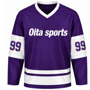 Maillot de hockey sur glace violet pour hommes, chemise de sport en Polyester à manches longues, vêtements de performance pour entraînement et match en équipe - Product Image 1