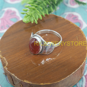 Natural Carnelian Gemstone <b>Ring</b> 925 Sterling Silver Handmade Oval Cabochon Vintage Tribal <b>Statement</b> Jewelry Gift for Unisex Her - Product Image 4