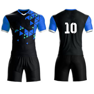 Fournisseur en gros – Ensemble maillot de football géométrique noir et vert pour homme, col en V, manches courtes, en polyester anti-humidité, uniformes en vrac - Product Image 4