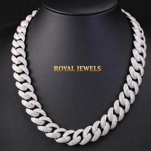 Collar de eslabones cubanos con incrustaciones de moissanita, chapado en plata 925, con corte brillante redondo, para regalo de fiesta - Product Image 1