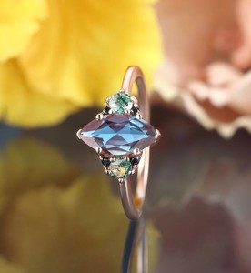 Marquise Cut Alexandrite & Moss Agate <b>Silver</b> Vintage Engagement Wedding Luxury Bridal Promise <b>Ring</b> Gift for Women - Product Image 4