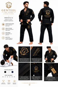 Kimono de BJJ Genteel para Hombre, Negro, de Algodón, con Logotipo Bordado, Corte Regular, Ropa Resistente para Jiu Jitsu - Product Image 5