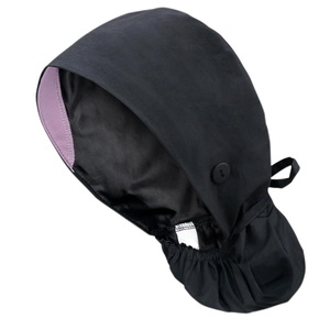 Black Cotton Surgical Cap Button <b>Tie</b> <b>Back</b> Needle Detection Stretchable Fabric Hospital Uniforms Unisex Scrub Headwear Drain - Product Image 1