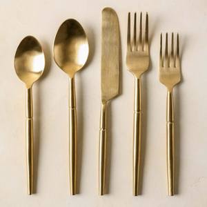 Ensemble de couverts de luxe en acier inoxydable, cuillères, fourchettes, couteaux, design moderne, finition miroir, passe au lave-vaisselle, léger, pour mariage - Product Image 1