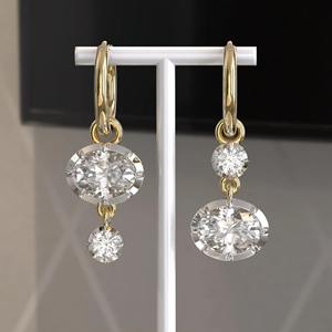 Boucles d'oreilles pendantes de luxe en or 14 carats avec diamant de laboratoire ovale 4,5 carats certifié IGI, clarté VS1, style minimaliste, 30 mm, fermeture bouton, pour femme - Product Image 5