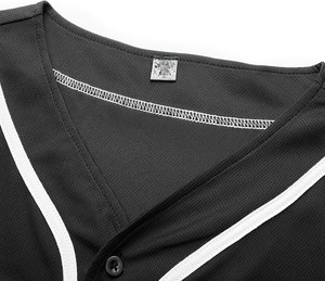 Camiseta de Béisbol Unisex Negra Ajustada con Cuello en V, Manga Corta, Transpirable, con Botones Frontales, Malla Ecológica, Ropa Deportiva - Product Image 5