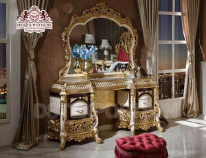 Coiffeuse en bois de teck sculpté lourd de style français avec conception de couronne Taille personnalisée et couleur personnalisée - Product Image 4