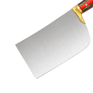 Couteau à viande robuste PK-DR, lame large argentée, manche en bois multicolore rouge et vert, embout doré, couteau de boucher professionnel - Product Image 3