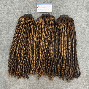 Extensions de cheveux humains 100% vietnamiens couleur Hot Piano, en gros, tissage bouclé Pixie, lots de cheveux vierges Pixie - Product Image 3