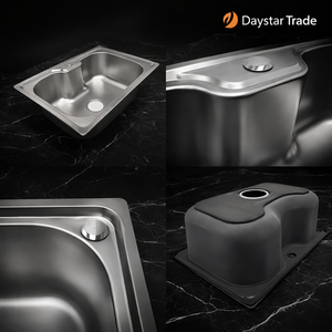 Évier de cuisine Daystar Trade moderne en acier inoxydable à cuve unique, à encastrer sous plan, surface brossée, robinet argenté, fait main, épaisseur 0,6 mm - Product Image 2