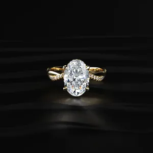 Bague en diamant ovale 1 carat avec bande pavée torsadée et halo caché, diamant sans défaut, clarté VVS-VS, bague de joaillerie festive pour femme - Product Image 1