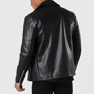 Veste en cuir véritable pour homme, style motard, nouvelle conception OEM, motif uni, fermeture éclair, respirante, pour l'hiver. - Product Image 2