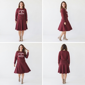 Women Knee Length <b>Skirt</b> Set A-Line <b>Elastic</b> <b>Waist</b> Printed Sweatshirt Casual 100% Cotton Fleece Winter Street Weat Sweatshirt - Product Image 5