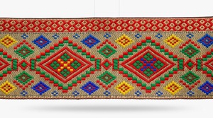 Ruban jacquard géométrique ethnique tissé avec bordure métallique dorée rouge vert bleu jaune - Product Image 6