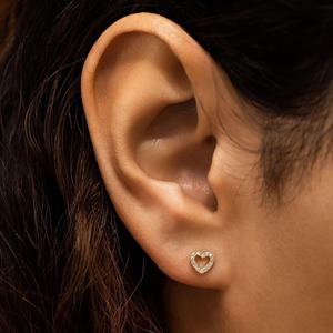 14k Gold Diamond Open Heart <b>Stud</b> <b>Earring</b> Minimalist Outline Design Sparkling Natural Diamond <b>Fine</b> Jewelry Individual <b>Earring</b> - Product Image 5