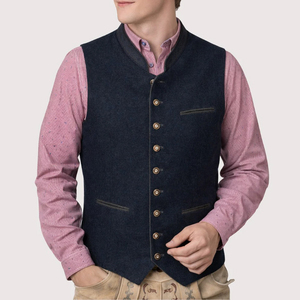 Chaleco Corto de Lana para Hombre, Cuello Alto, Formal, Otoñal, Color Sólido, Un Solo Botón, Transpirable - Product Image 3