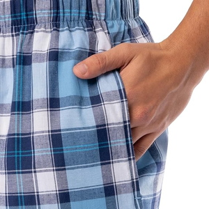 Pyjama à carreaux bleus et blancs pour hommes, en coton respirant, à manches longues, facile d'entretien, confortable, vêtements de nuit pour hommes - Product Image 5