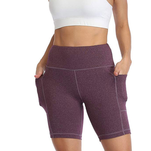 Mid Waist Solid Compression Running Shorts for Women With Side Pockets and <b>Tummy</b> <b>Control</b> Workout Gear Women Gym Shorts - Product Image 3