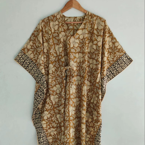 New Arrival Women's Solid Long Floor-Length <b>Kaftan</b> Dress Floral Printed Cotton Cover-Up Woven Sweet Free Size for Vacations - Product Image 1