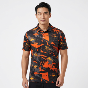 Men's Black <b>Orange</b> Geometric Pattern <b>Polo</b> Shirt Short Sleeve Casual Wear - Product Image 6