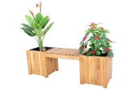 Banc en bois d'acacia en gros avec jardinières, conçu dans un style rustique pour les applications d'extérieur et de jardinage