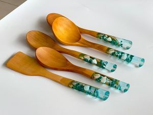 Modern Terrazzo Resin Handle Spoon <b>Pink</b> Marbled Plastic Salad Servers <b>Set</b> With Fork And Spoon For Serving And Mixing Decor - Product Image 2