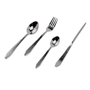 Couverts royal en acier inoxydable, 24 pièces, ensemble de table, Design de Texture martelée, avec manche blanc - Product Image 1