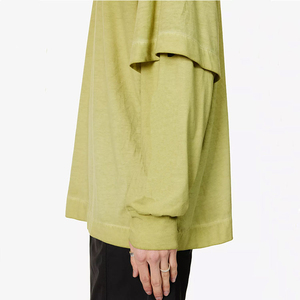 เสื้อยืดผู้ชายสองชั้นทรงโอเวอร์ไซส์ลายทางสไตล์วินเทจผ้าฝ้ายคุณภาพสูงแบบย้อมสีเอซิด - Product Image 4