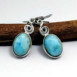 Boucles d'oreilles ovales en larimar faites à la main, en argent sterling 925 plaqué or, bijoux en pierres précieuses pour femmes, cadeau d'anniversaire, vente en gros - Product Image 4
