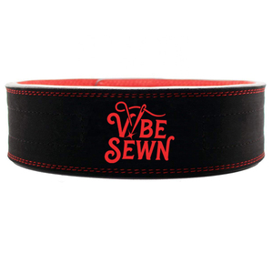 VBE SEWN Leather Weightlifting <b>Belt</b> Black Red Adjustable <b>Waist</b> Support for Strength Training Powerlifting Gym Use - Product Image 4