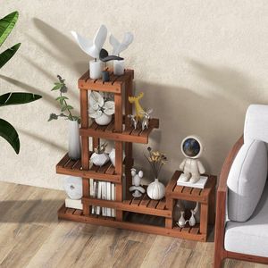 Estante para Plantas de Madera de 6 Niveles con Estructura Alta y Baja, Elegantes Estantes en Forma de Escalera - Product Image 1