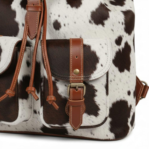 Premium Hair on Hide Style <b>Backpack</b> Women <b>Black</b> White Spotted Design Multi Pocket <b>Leather</b> Rucksack Wholesale - Product Image 5