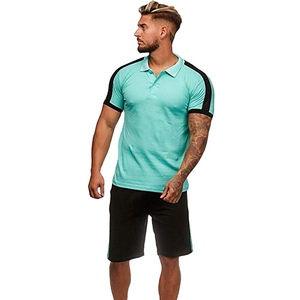 Conjunto de camiseta polo y pantalones cortos ligeros de verano para hombre, conjunto de dos piezas de algodón para gimnasio, entrenamiento físico, camiseta polo y pantalones cortos. - Product Image 1