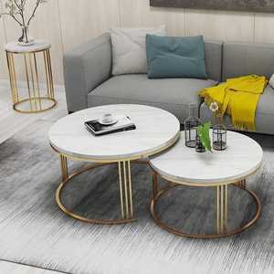 Mesas de centro redondas de piedra sinterizada de lujo moderno con marco de metal dorado, mesas nido para decoración de sala de estar y muebles para el hogar - Product Image 2