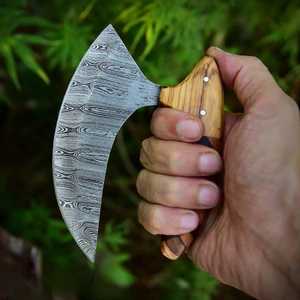 Cuchillo Ulu profesional de acero de Damasco de alta calidad, cuchillo para pizza hecho a mano, cortador de pizza, estilo vikingo, mango de madera, OEM. - Product Image 6