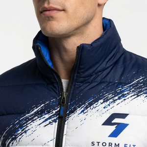 Chaqueta Acolchada para Hombre Storm Fit, con Capucha, Cierre de Cremallera, Resistente al Viento, Informal de Invierno, Azul y Blanco, Corte Regular - Product Image 5