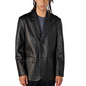 <b>Men's</b> Genuine <b>Leather</b> Eco-Friendly Breathable Waterproof Mandarin Collar Double Breasted <b>Long</b> Winter Overcoat Filled 320g Button - Product Image 4