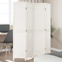 Solid White Paulownia Wood 4 Panel Room Divider Elegant Office Partition Foldable Freestanding