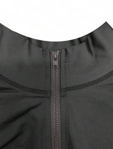 Ensemble de sport 2 pièces sans couture en maille tricotée pour femme, couleur unie, moulant, manches courtes, col en V, fermeture éclair sur le devant, coupe ajustée, écologique - Product Image 2