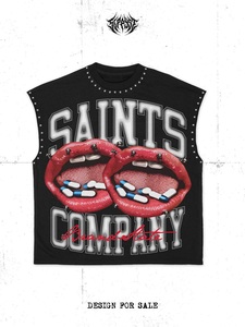 T-shirt sans manches TIFORD avec imprimé Saints Company, streetwear oversize pour homme, short en jean avec motif flamme - Product Image 2