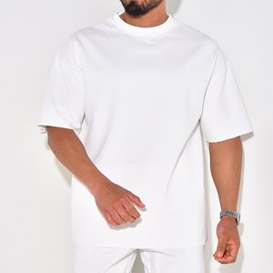 Men's <b>White</b> Cotton T-Shirt O-Neck Short Sleeve Oversized Fit Solid Color Casual Jersey Knit Blank Design - Product Image 1